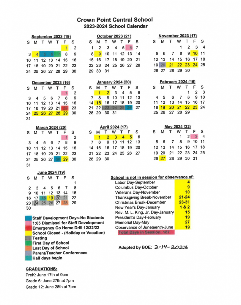 Crown Point Central School District Calendar 2024